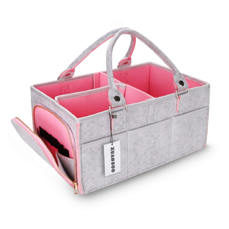 Baby Diaper Caddy Organizer for Girl Boy Large Nursery Storage Bin Basket Portable Holder Tote Bag for Changing Table and Car Baby Shower Gifts Newborn Essentials Baby Registry Must Haves Items pink