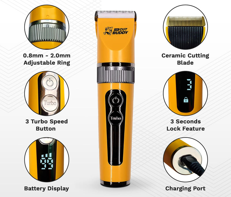 [Australia] - The Cut Buddy Clipper & Grooming Set, Cordless Hair & Beard Trimmer with Ceramic & Titanium Blades, 7 Guards, Waterproof, Beginner Kit 