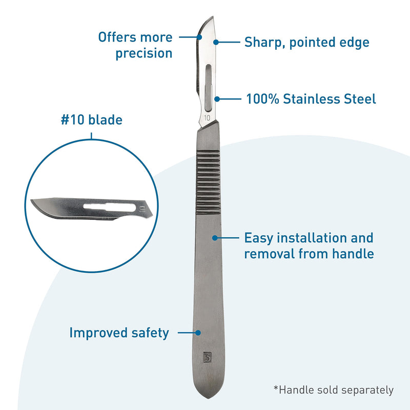 BodyMed Dermaplaning Blades #10 in Stainless Steel, 100 PCS - Disposable, Sterile Scalpel Blades for Estheticians, Facial Exfoliation, Hair Removal, Skin Care, Surgical & Podiatry Use Stainless Steel #10, 100 PCS