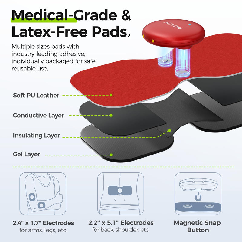 AUVON Wireless 24 Modes TENS Unit Muscle Stimulator for Pain Relief, 6 Pads | Smart Rechargeable EMS Massager, Pocket-Size TENS Machine, Drug-Free Pain Relief for Neck, Back & Shoulder, 6 Premium Pads