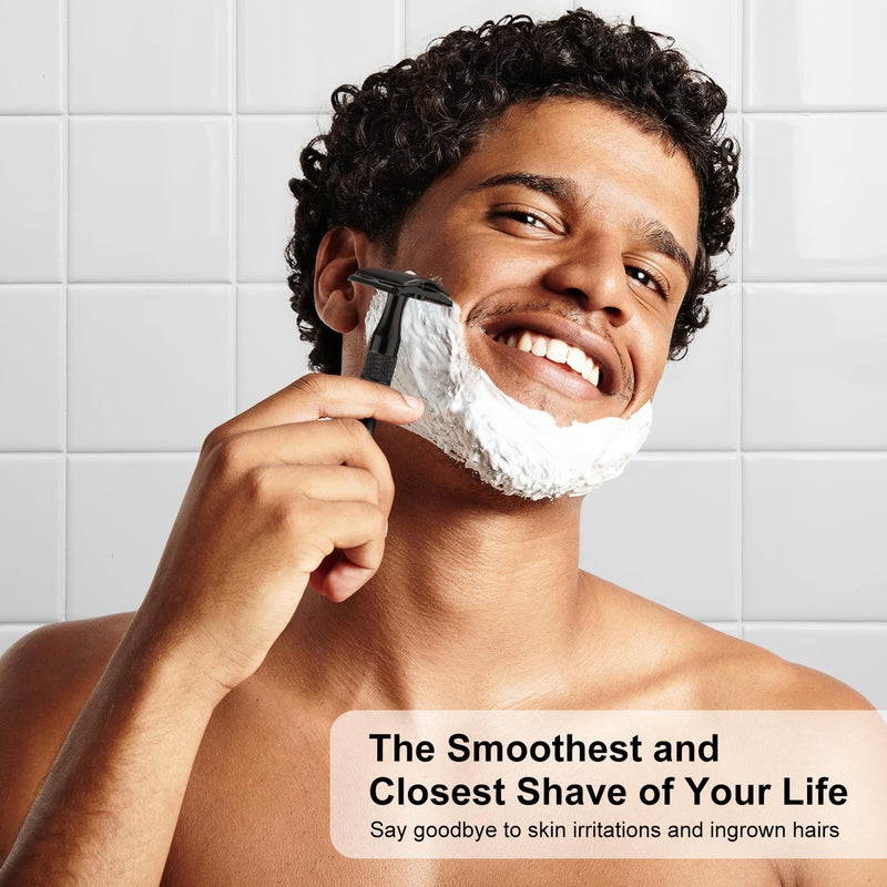 [Australia] - Matte Black Double Edge Safety Razor with Stand, Single Blade Razors for Men and Women, with 10 Safety Razor Blades, Smooth and Close Shave Matte Black with Stand 
