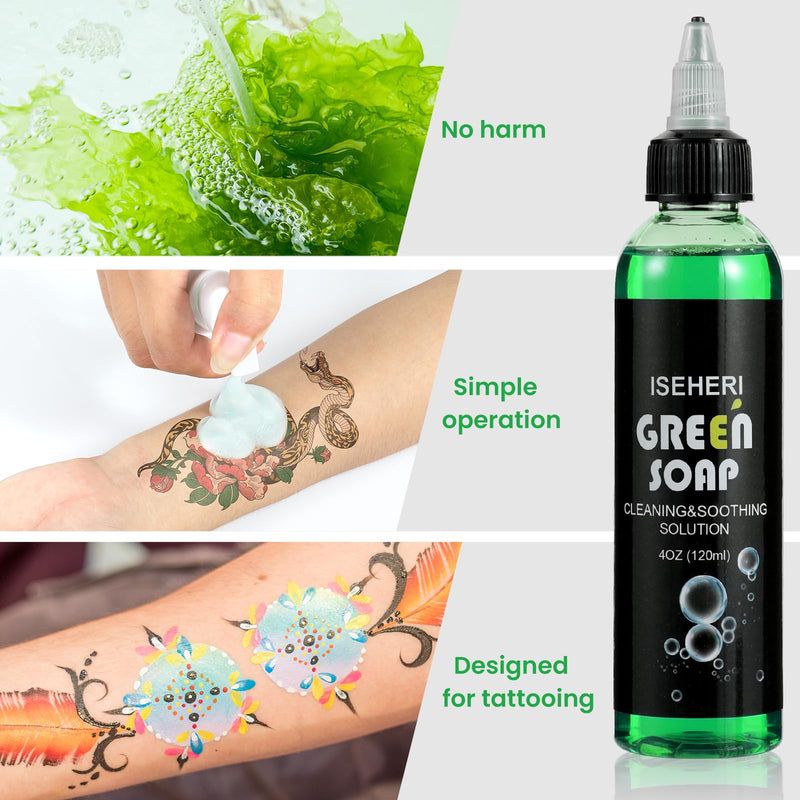 [Australia] - Ultra Concentrated Green Tattoo Soap 4OZ with Foaming Bottle 120ml, Tattoo Soap Tattoo Supplies for Tattoos Piercings, Clean Skin Equipment 