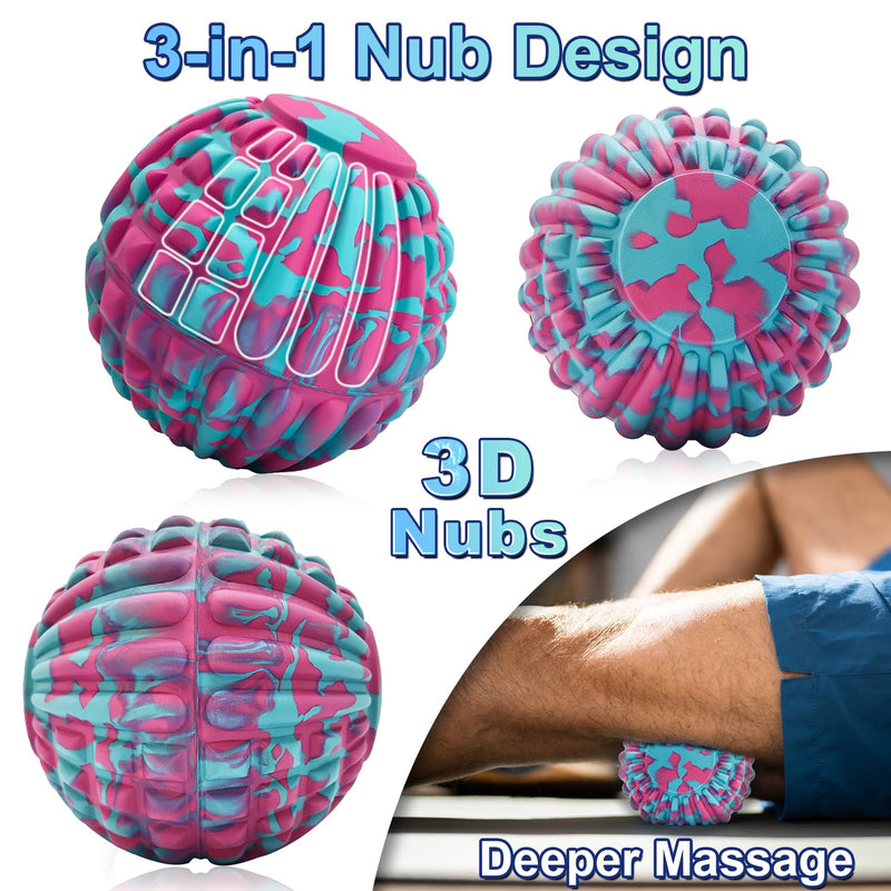 Deep Tissue Massage Ball for Exercise & Recovery - SGS Certification - Targets Back, Shoulder, Legs&Feet - Relieves Muscle Knots, Joint Pain&Tightness, Pressure Point Therapy- Myofascial Release Ball Blue&pink Set | 2.8 & 5.1 Inch