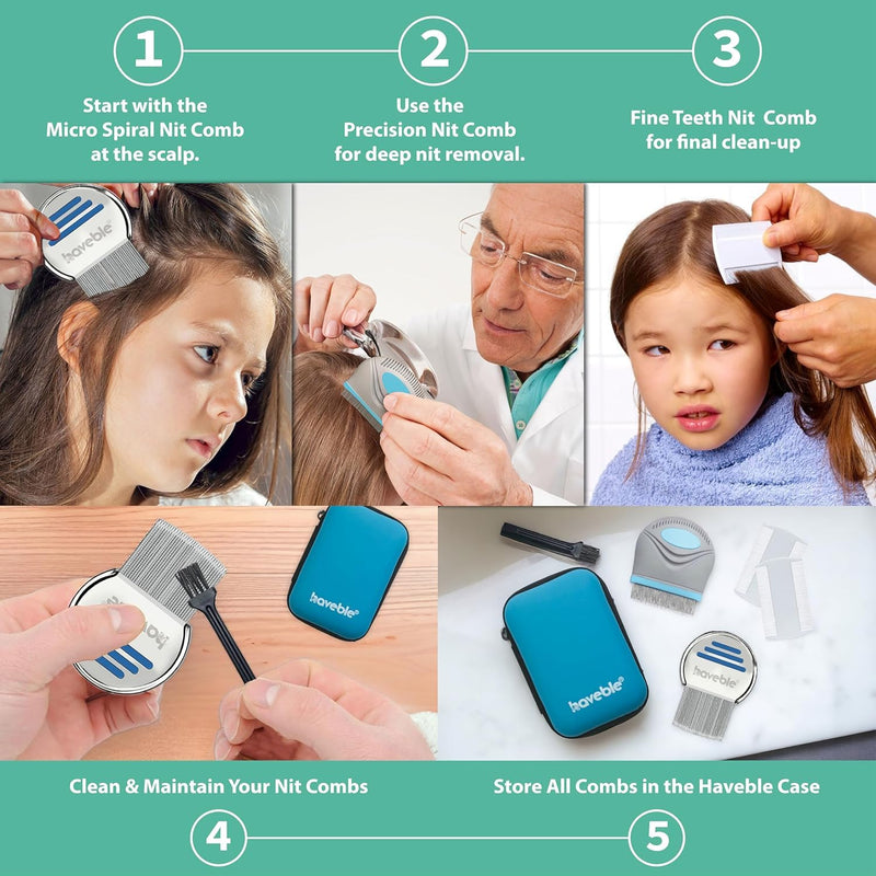 [Australia] - Professional 6-in-1 Lice, Nit & Dandruff Comb Kit | For Kids, Adults, Pets | All Hair Types | Micro Spiral, Precision & 2√ó Double-Sided Combs | Brush, Tracker & EVA Case | 