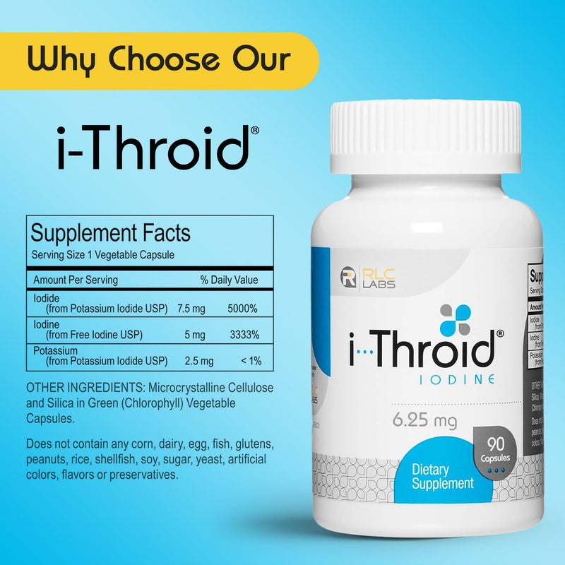 [Australia] - RLC Labs i-Throid 6.25 mg - Thyroid Supplements for Hypothyroidism, Iodide Supplements for Thyroid, Support Healthy Metabolism, Thyroid Support for Women and Men - 90 Vegetarian Capsules (Pack of 2) 90 Count (Pack of 2) 