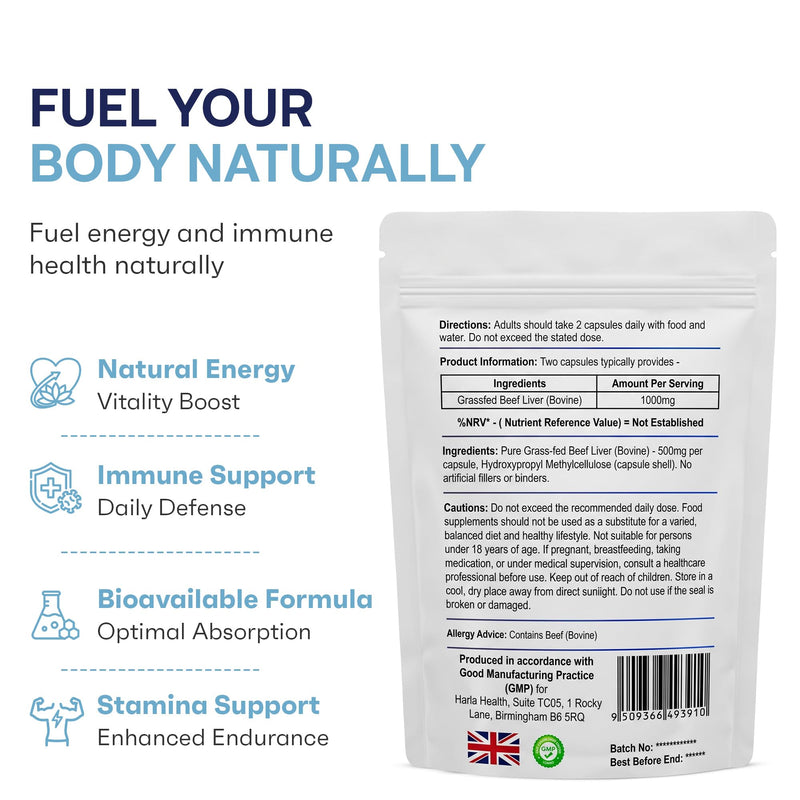 Grass Fed Beef Liver Capsules 1000mg per Serving | Freeze Dried Bovine Liver Supplement | High Strength Iron, B12 & Vitamin A | Supports Energy, Immunity & Vitality | 120 Capsules 120 count (Pack of 1)