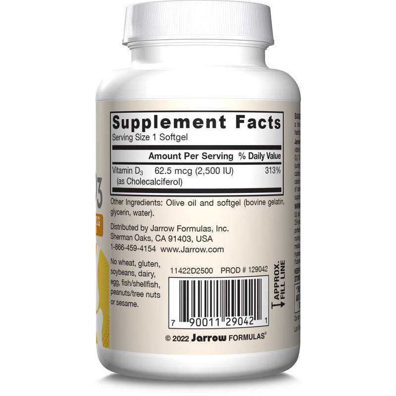 Jarrow Vitamin D3 Supplements 62.5 mcg (2,500 IU), 100 Softgels | Vitamin D Supplement For Bone Health, Immune Support & Calcium Metabolism Support, Gluten Free, D3 Vitamins, 100 Servings 100 Count (Pack of 1) 2500 IU