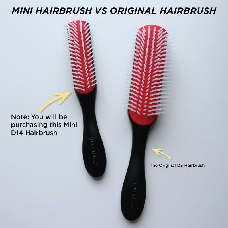 Denman Mini Curl Definer & Styler 5 Row Hairbrush for Detangling, Separating, and Defining Curls, Curly Hairbrush, Sleek Blowdrying - D14 Black/Red