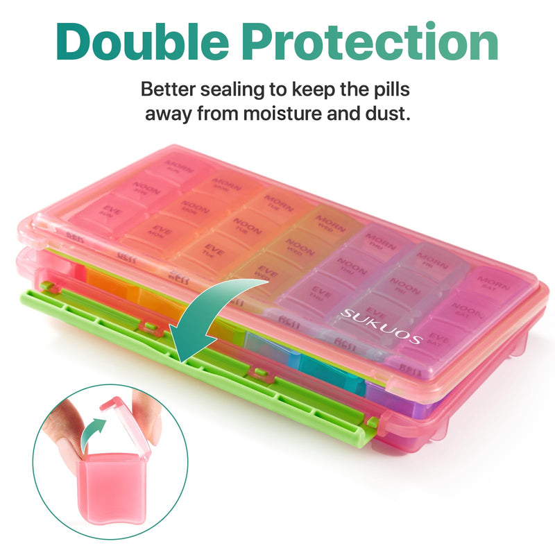 Sukuos Weekly Pill Organizer 7 Day 4 Times a Day, Moisture-Resistant Large Daily Pill Box Medicine Cases for Vitamin/Fish Oil/Supplements (Pink) Pink (1 Pack)