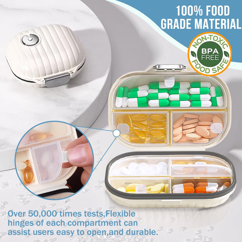 Travel Medicine Pill Organizer: 7 Day Portable Pill Case 2 Pack | Vitamin Container for Purse Moisture-Proof Seal Secure Latch Keeps Meds Dry - Cute Large Capacity for Daily & Emergency Use Milky 2 Pack