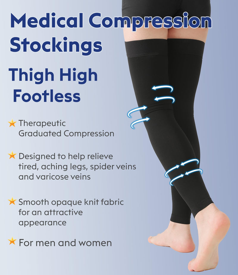 [Australia] - KEKING® Thigh High Compression Stockings Footless, Unisex, 15-20mmHg Leg Support Compression Sleeves with Anti-Slip Silicone Band, Treatment Swelling, Varicose Veins, Edema, DVT, Black X-Large 15-20mmhg Black Sleeve 
