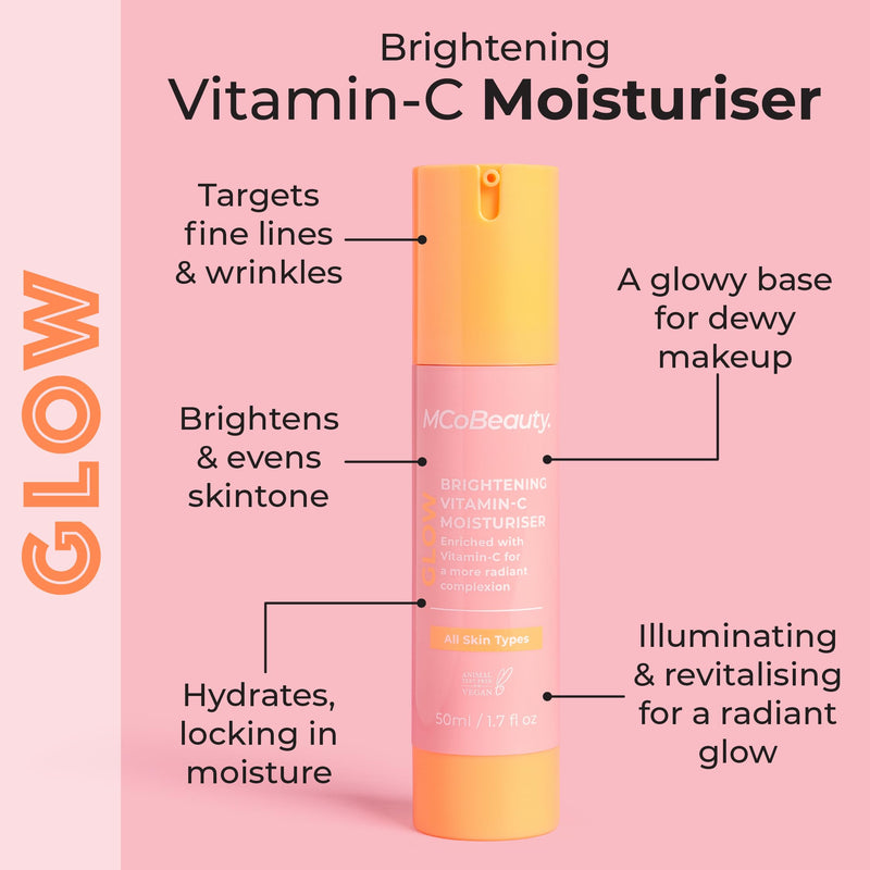 MCoBeauty Glow Brightening Vitamin C Facial Moisturizer | Hydrating Face Cream with Ferulic Acid, Radiant, Energised & Dewy Skin, Vegan & Cruelty Free Moisturiser