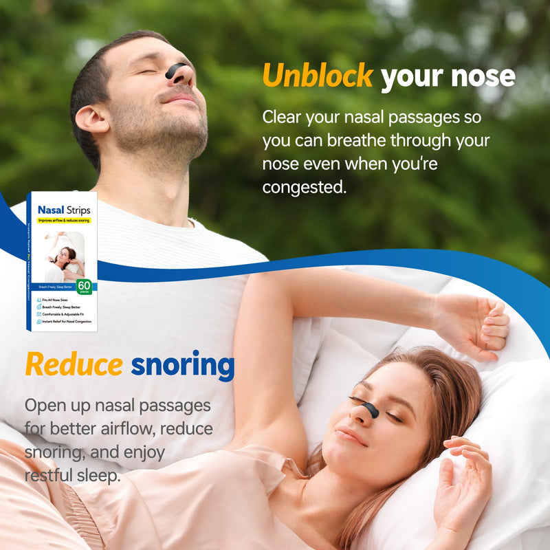 [Australia] - Nasal Strips for Snoring(60 Pieces) - Breathing Aid for Better Sleep & Snore Relief, Comfortable Nasal Dilator for Men & Women(I03) Black L 