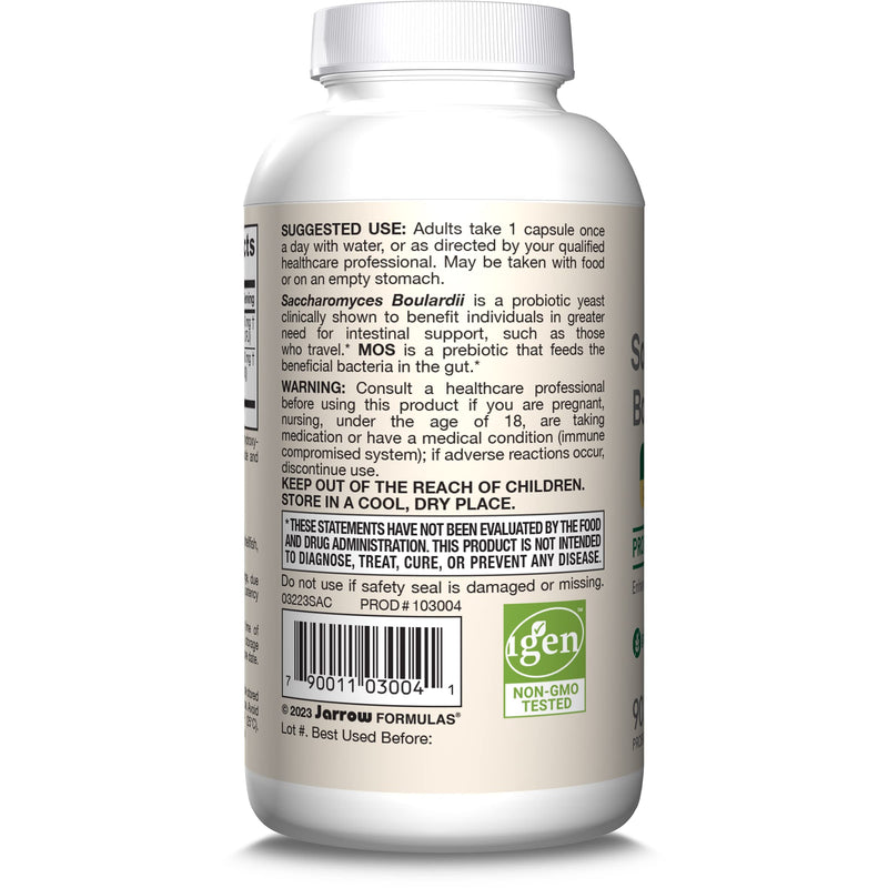 [Australia] - Jarrow Formulas Saccharomyces Boulardii Probiotics + MOS 5 Billion CFU Probiotic Yeast for Intestinal Health Support, Gut Health Supplements for Women and Men, 90 Veggie Capsules, 90 Day Supply Unflavored 90 Count (Pack of 1) 