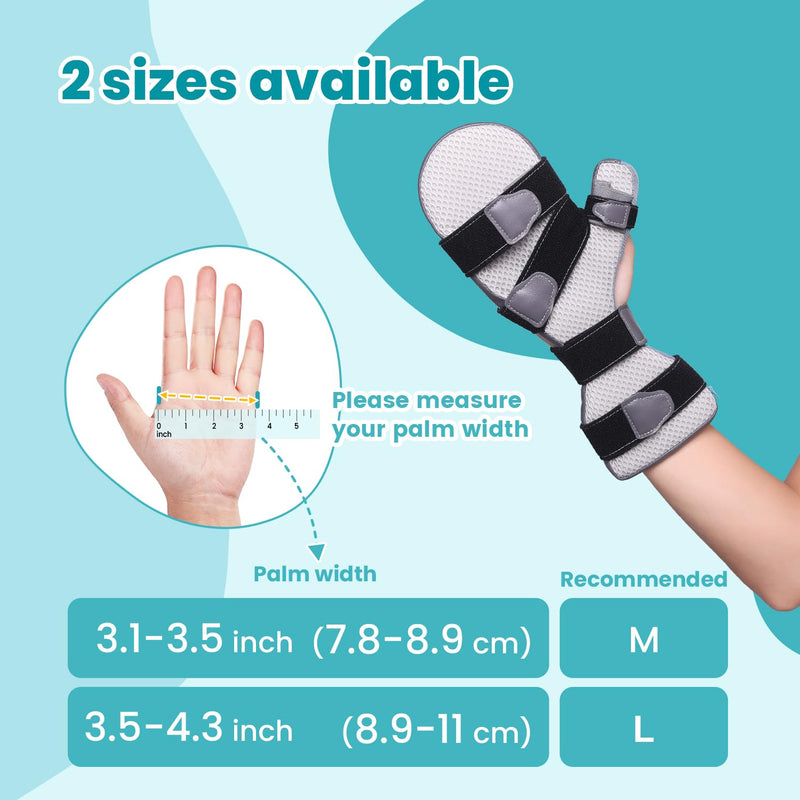 [Australia] - Stroke Hand Brace Splint for Straightening Fingers with 5 Fingers Resting Support,Prevent Fingers Curling, Dupuytren's Contractures, Hand Spasms, Fit Right & Left, Men & Women - M Grey 