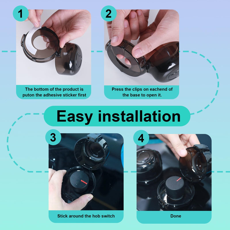 [Australia] - Stove Knob Safety Covers for Child Baby Proofing Kitchen Universal Size Gas Knob Covers Clear View Childproof Oven Knob Covers for Kids and Pets (5packs +1locks) Black 