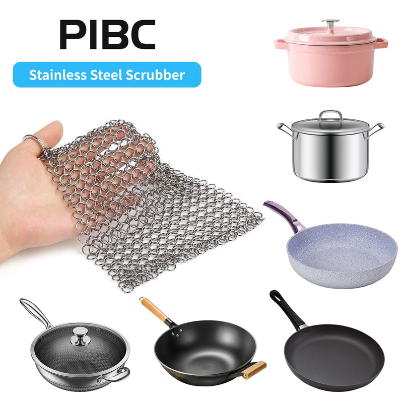 [Australia] - Cast Iron Cleaner 8"x6" 316L Stainless Steel Chainmail Scrubber for Griddle Skillet Dutch Oven Wok Stainless Steel Pot Cast Iron Pan 