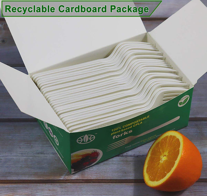[Australia] - Heavy-duty Compostable Forks, BPI Certified 100 Count 7" Large Disposable Cutlery Utensils Silverware Flatware Fork 