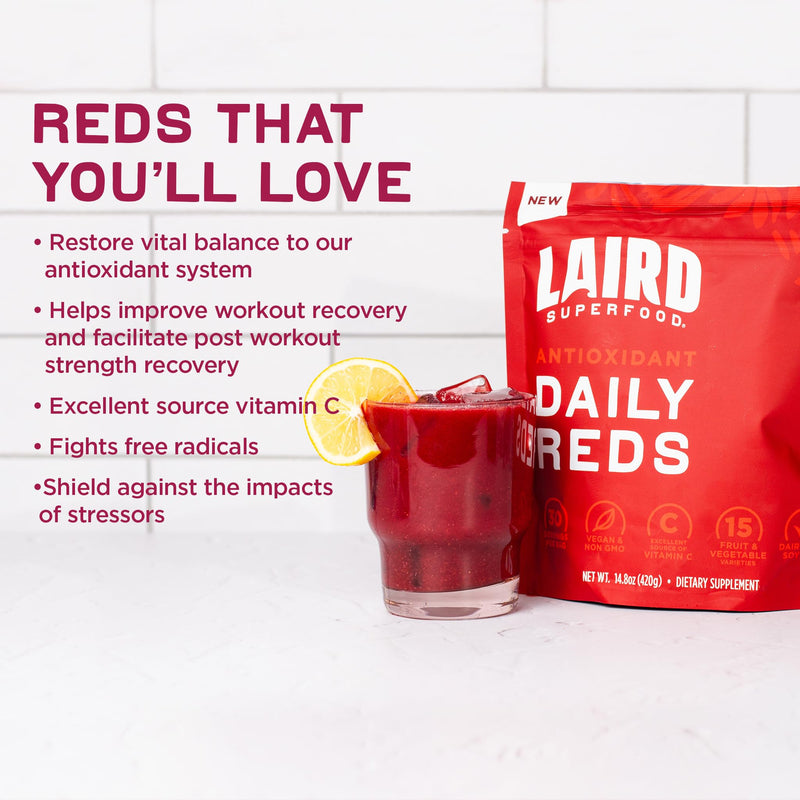 [Australia] - Laird Superfood Antioxident Daily Reds Powder, Free Radical Fighting Blend, Vitamin C, Manganese, 2 Servings of Fruits and Vegetables Per Serving, 14.8oz Bag (30 Servings) 