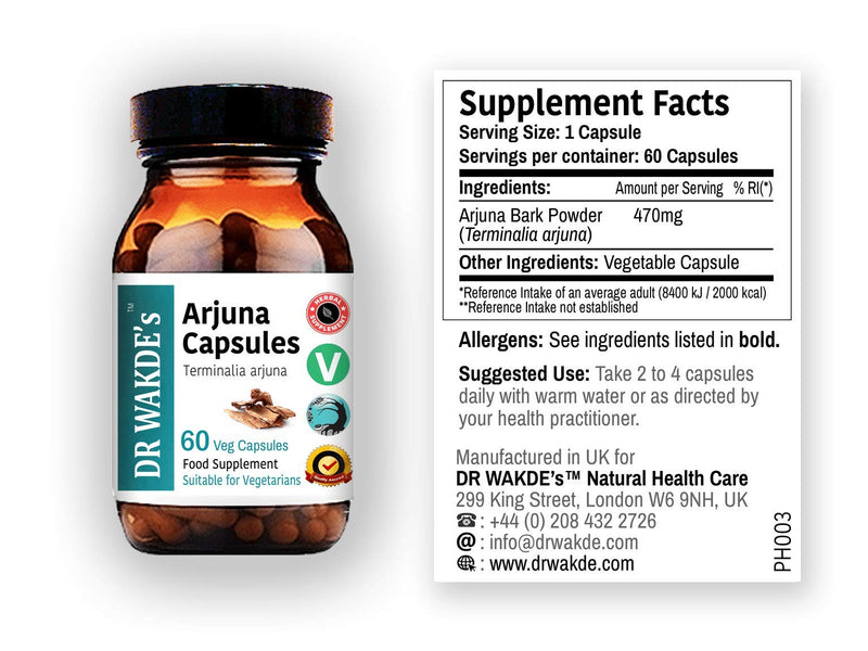 [Australia] - DR WAKDE's Arjuna Capsules (Terminalia arjuna) | 60 Veg Caps | Ayurvedic Supplement | Vegan | 100% Herbal | Quantity Discounts | Same Day Dispatch 