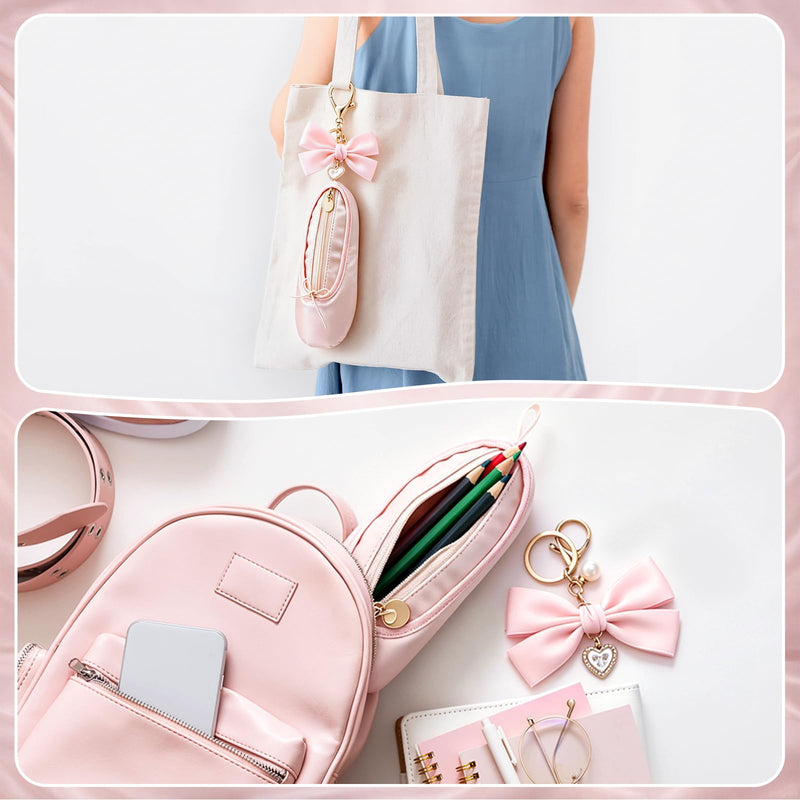 6 Pcs Ballet Shoe Makeup Bag Recital Gifts for Women Dance Pink Shoe Cosmetic Pouch with Bow Keychain Cute Ballerina Slipper Pouch Dancer Stuff