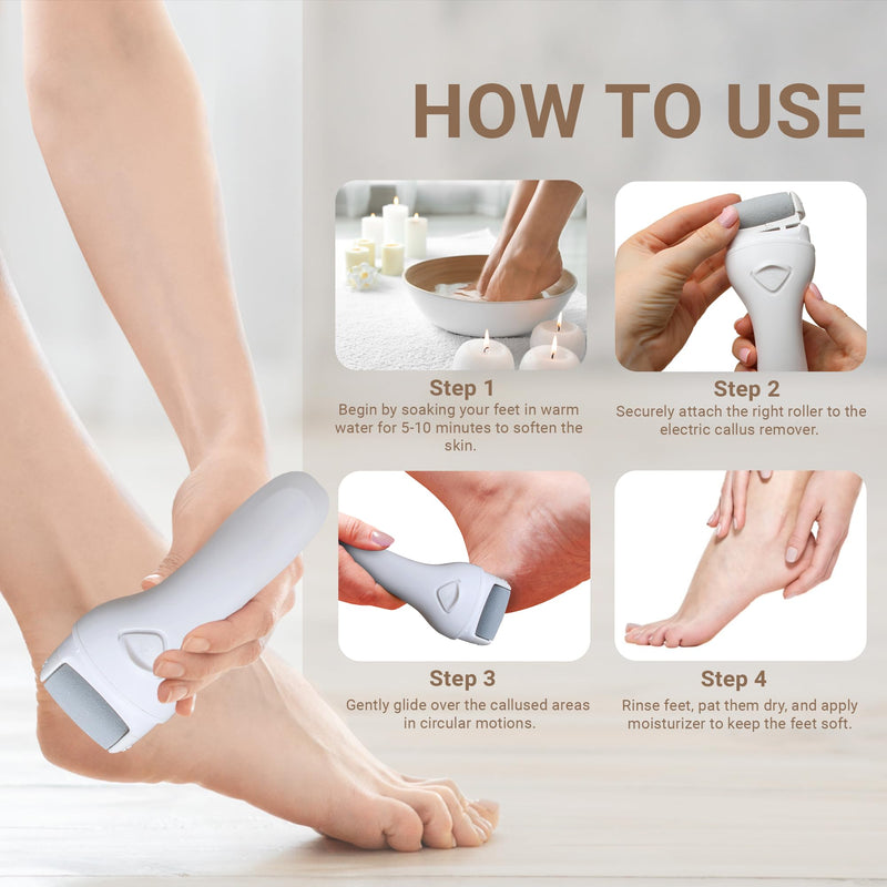 [Australia] - Electric Callus Remover for Foot, Electric Foot Scrubber Dead Skin Remover for Foot Care with 3 Rollers, Waterproof 60mAh Rechargeable Foot Callus Remover for Hard Cracked Dry Dead Skin 