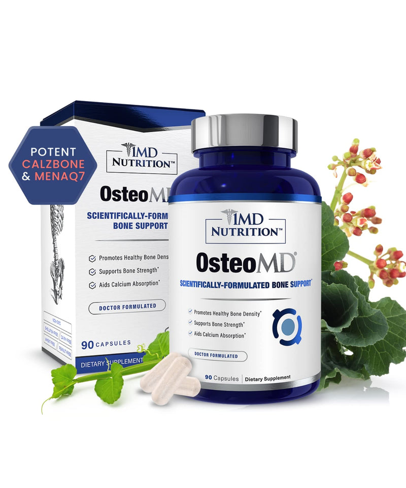 [Australia] - 1MD Nutrition OsteoMD for Comprehensive Support - Supplement for Women and Men - Promote Density w/Vitamin D - Hydroxyapatite w/Vitamin D3 & K2-90 Capsules 90 Count (Pack of 1) 