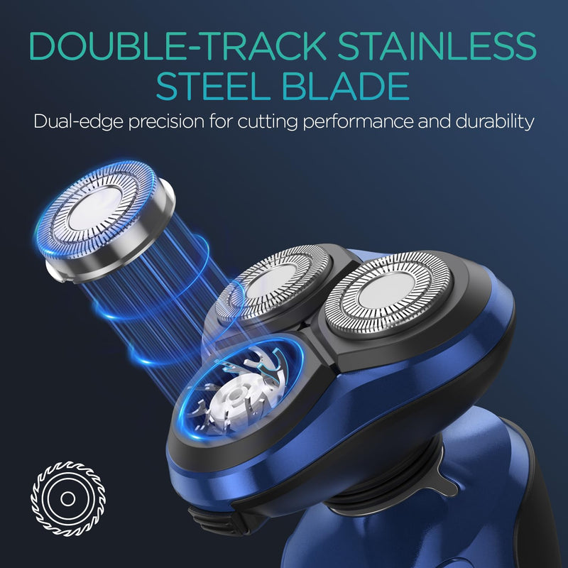 [Australia] - VOYOR Electric Razor for Men Cordless Shavers for Shaving with face sideburn Nose Ear Hair Rechargeable Wet Dry Waterproof TX410 New (New Version-Blue) New Version-Blue 