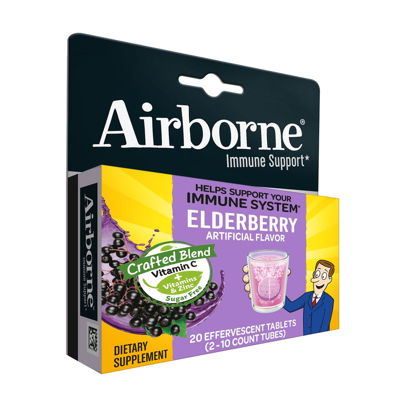 Airborne 1000mg Vitamin C Immune Support Elderberry Effervescent Tablets, 20ct 20 Count (Pack of 1)