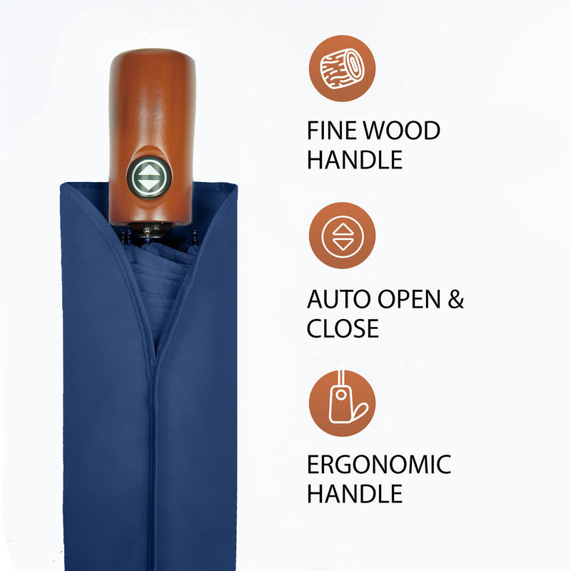2 PCS Premium Windproof Umbrellas for Rain Compact Black and Blue Umbrella for Women and Men Automatic Open Close Folding