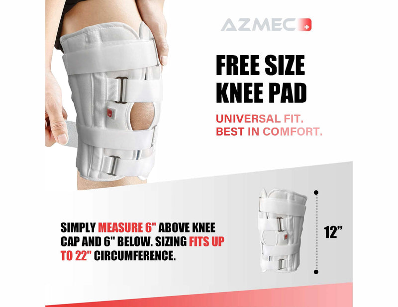 [Australia] - Azmec Straight Leg Brace Tri-Panel Orthopedic Knee Immobilizer 12" Long Adjustable Side Panels Knee Splint – Lightweight Universal Leg Brace for Adolescent, Women and Men - White 