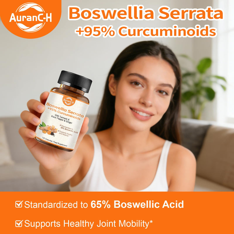 Boswellia Serrata Capsules, Boswellia for Humans - Anti Inflammatory & Joint Pain Relief Supplements - with Turmeric & Black Pepper & Ginger - 65% Boswellic Acids - Boswellia Extract 60 Capsules