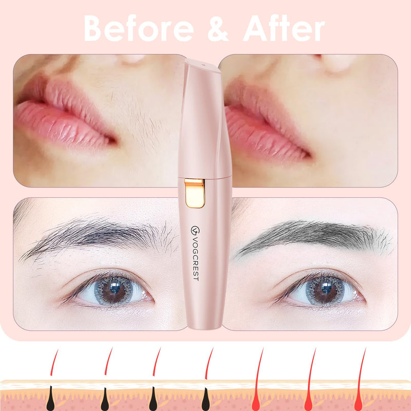 VG VOGCREST Eyebrow Facial Trimmer: 2 in1 Rechargeable Facial Hair Removal and Eyebrow Shaver - Face Lips Body Painless Facial Razor with Built-in LED Light (Pink) Pink