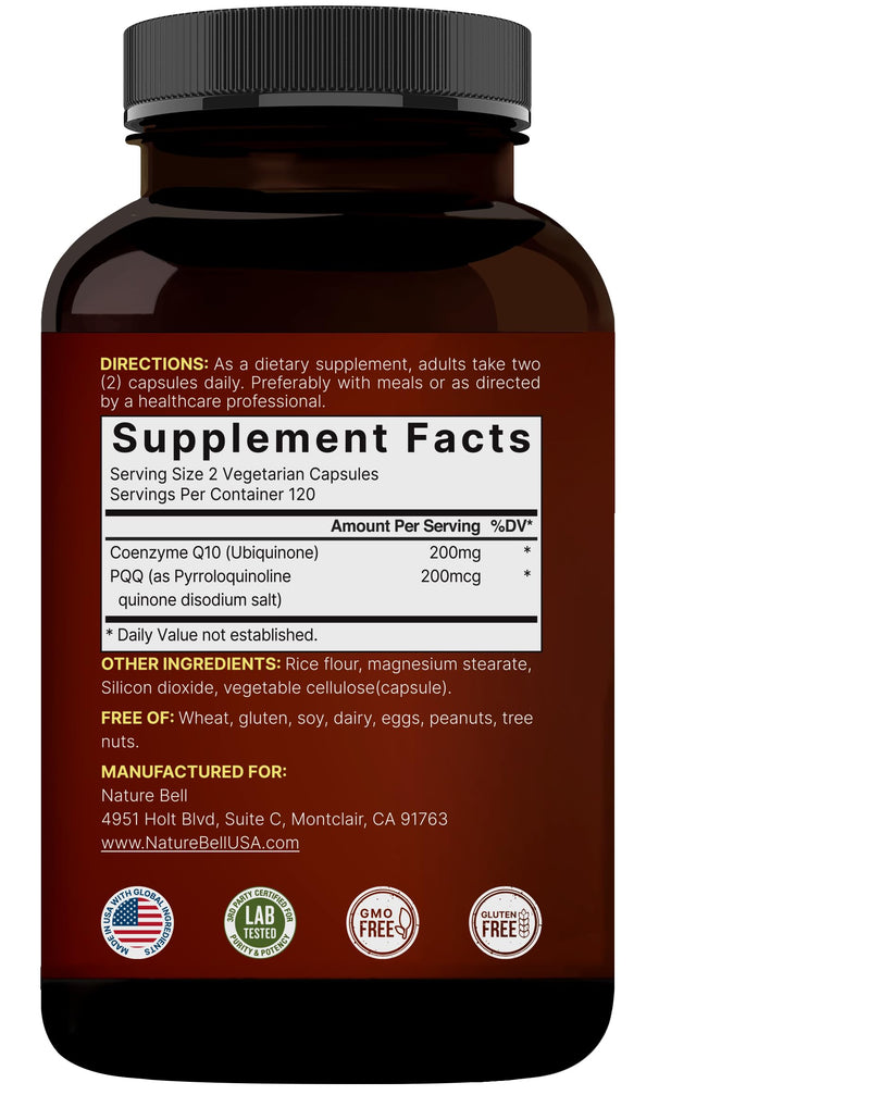 [Australia] - NatureBell CoQ10 200mg with PQQ, 240 Veggie Capsules | Stable High Absorption Form ‚Äì Antioxidant Support for Heart, & Energy Health ‚Äì Extra Strength Coenzyme Q10 Supplement 