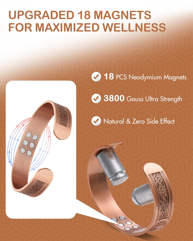 [Australia] - Feraco Copper Bracelet for Men Pain Relief, 18X Enhanced Strength Magnetic Bracelet with Neodymium Magnets, Pure Copper Jewelry Gift (Antique Life Tree) Antique Life Tree 
