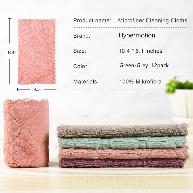 [Australia] - Microfiber Cleaning Cloth, Kitchen Towels, Double-Sided Microfiber Towel Lint Free Highly Absorbent Multi-Purpose Dust and Dirty Cleaning Supplies for Kitchen Car Cleaning. Pack of 12 6.1x10.4 Inch (Pack of 12) Green 