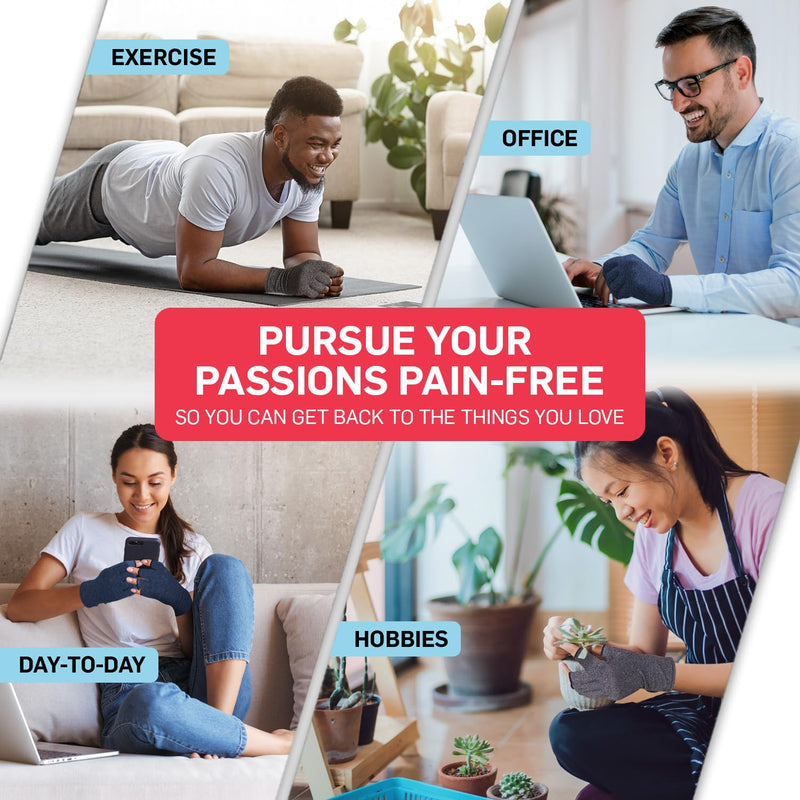[Australia] - Dr. Arthritis Essentials Open-Fingertip Arthritis Gloves, Compression Gloves for Carpal Tunnel & Raynaud's, Hand Brace (Navy, Medium) Navy (1 Pair) 