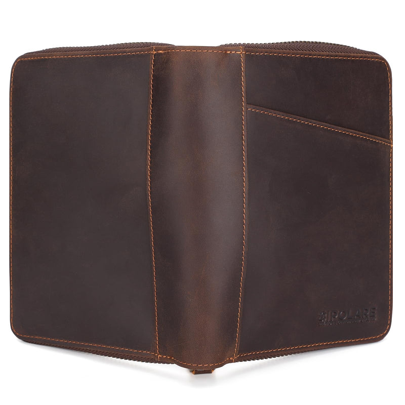 Polare Full Grain Leather Dual Passport Wallet and RFID Blocking Bifold Passport Cover Travel Document Organizer Holder 2 Passports (Dark Brown) Dark Brown