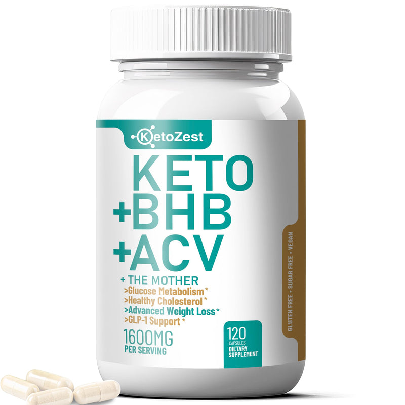 [Australia] - Keto ACV BHB Capsules 1600mg for Advanced Weight Loss & Belly Fat Burn - Organic Apple Cider Vinegar with The Mother Ketones Vegan Supplement - with Vitamin D3 Zinc Chromium for Men Women 120 Count (Pack of 1) 