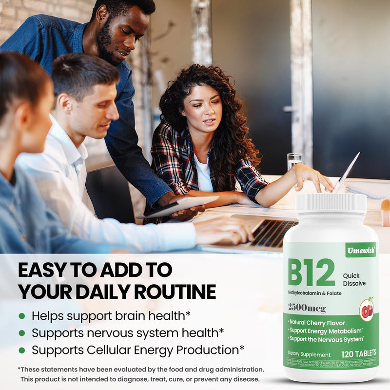 Vitamin B12 Methylcobalamin Sublingual 2500 mcg(4-Month Supply) | With Folic Acid Under Tongue Cherry Flavor for Cellular Energy Support, Energy Metabolism, Nervous System Health