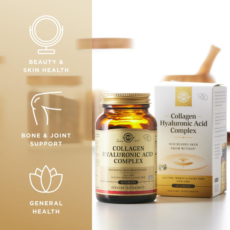 [Australia] - SOLGAR Collagen Hyaluronic Acid Complex - 30 Tablets, Pack of 2 - Non-GMO, Gluten Free, Dairy Free - 60 Total Servings 