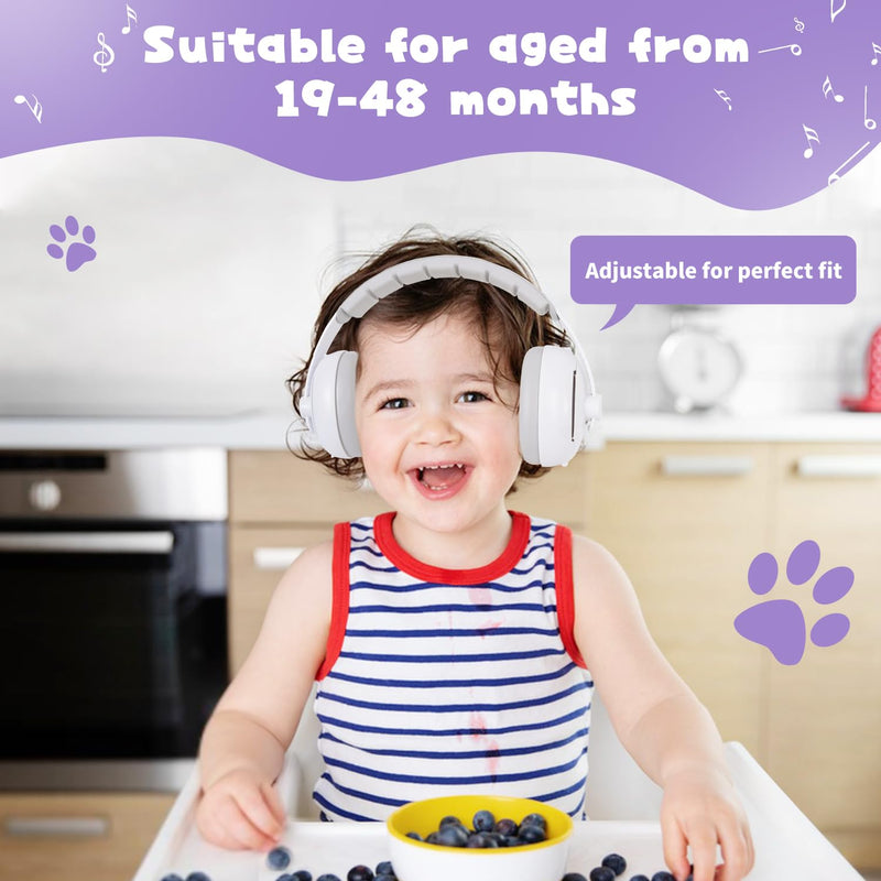 [Australia] - 2-in-1 Baby Ear Muffs and Headphones with Adjustable Stretchy Band for Noise Protection White 