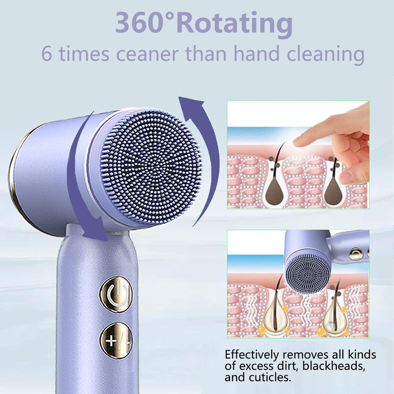 [Australia] - Facial Cleansing Brush, 6 in 1 Electric Face Scrubber with 6 Brush Heads and 3 Spin Speeds for Deep Cleansing, Waterproof Rechargeable Face Brushes for Dry Oily Sensitive Skin (Purple) 