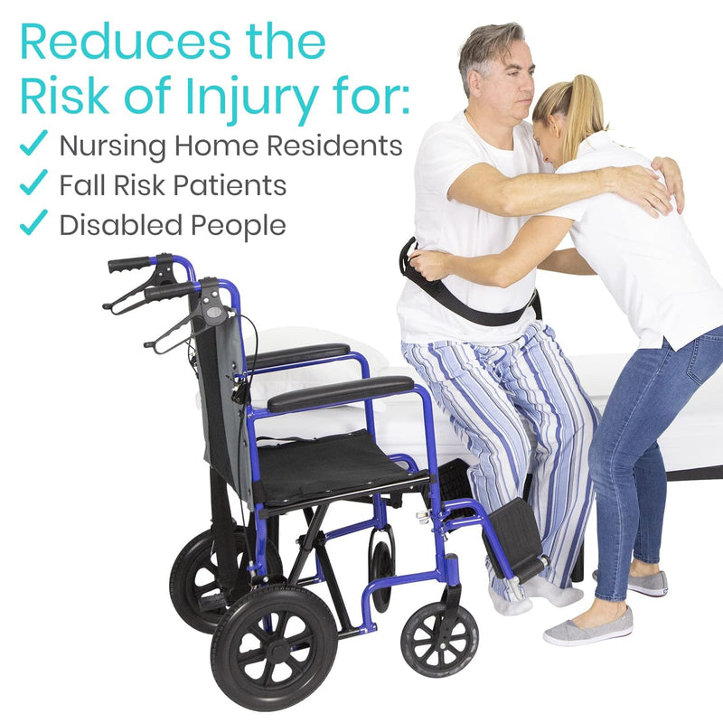 [Australia] - Vive Gait Belt (300lbs) Transfer Belt with Handles - Medical Nursing Safety Patient Assist - Bariatric, Elderly, Handicap, Physical Therapy - PT Gate Strap Quick Release Metal Buckle, Grabbing Teeth 