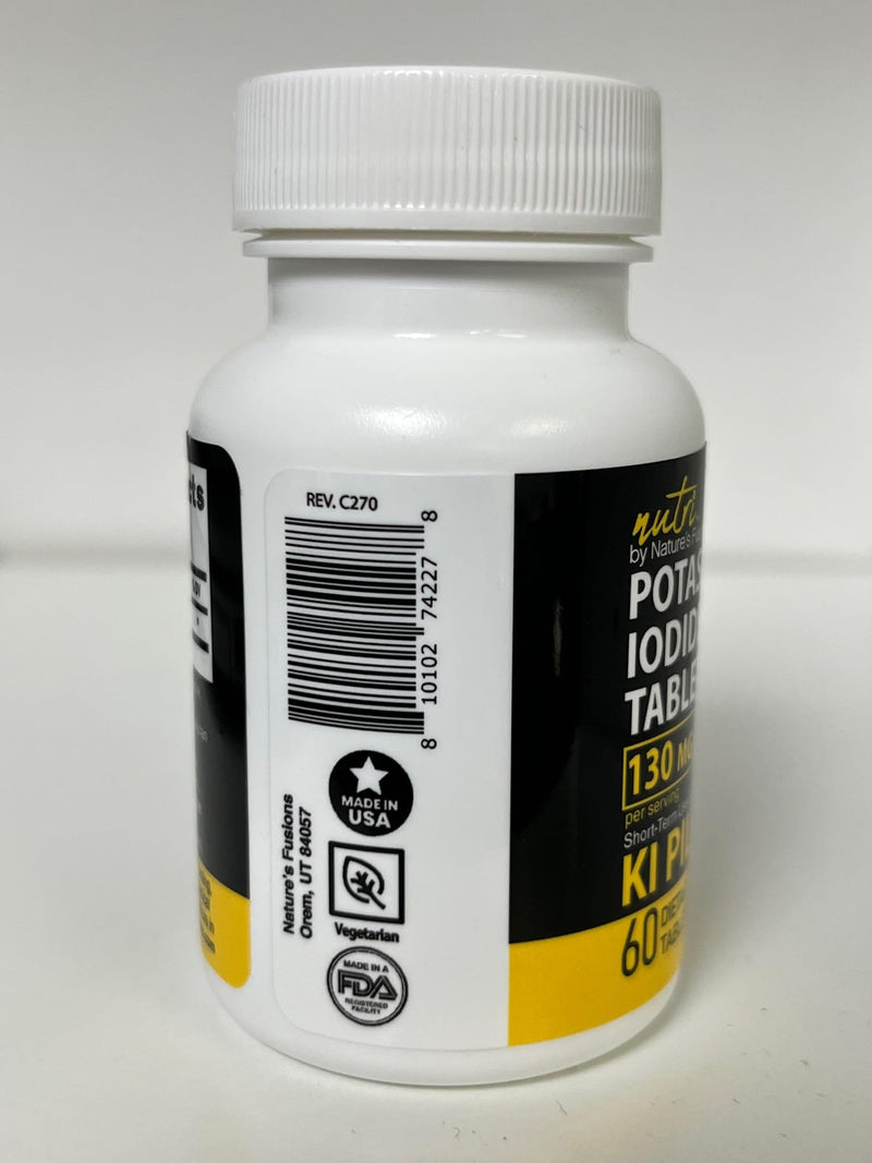Potassium Iodide Radiation Tablets 130 mg - (60 Tablets) EXP 10/2032 - Ki Pills Potassium Iodine Tablets for Radiation - Potassium Iodine Pills YODO Naciente, Anti Nuclear Fallout Pills Potassium Iodide Tablets 60 Count