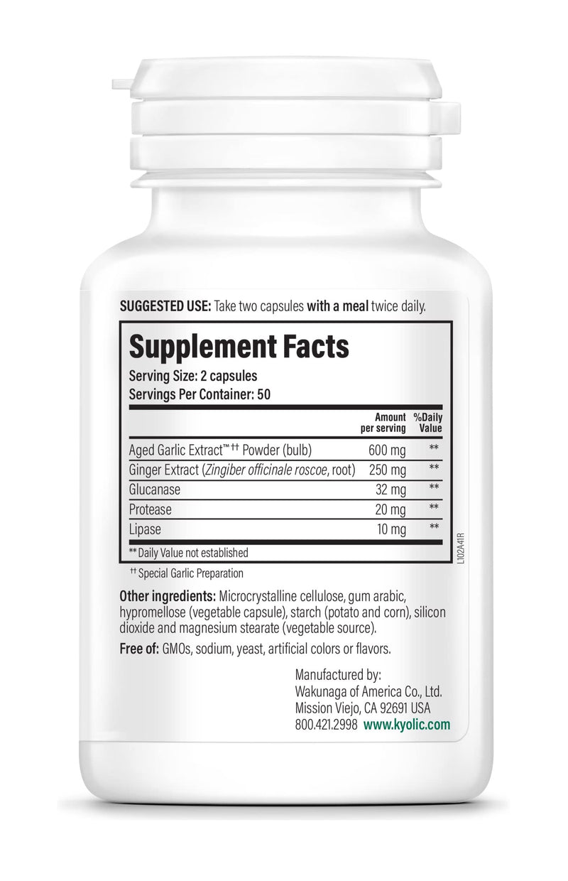 [Australia] - Kyolic Aged Garlic Extract Formula 102, Ginger and Glucanase Enzyme Complex, 100 Vegetarian Capsules (Packaging May Vary) 