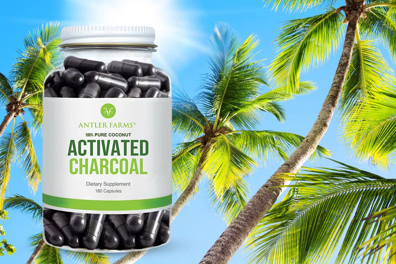 [Australia] - Antler Farms - 100% Pure Organic Coconut Activated Charcoal, 180 Capsules 260mg - Wild Harvested, Virgin Coconut Shell, USP Food Grade, Steam Activated, Ultra Fine 