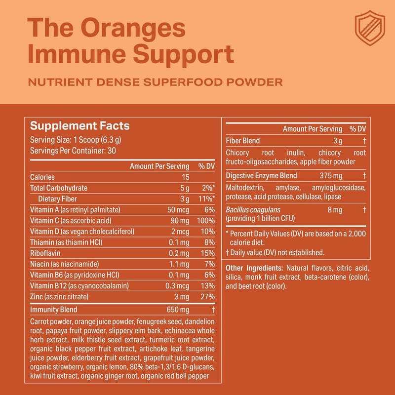 Proper The Oranges Immune Support - Superfood Powder with Vitamin C Zinc | Immune Support Powder With Elderberry, Vitamin C, Zinc, Echinacea And Probiotic Digestive Blend For Daily Immunity Drink Mix 30 Servings