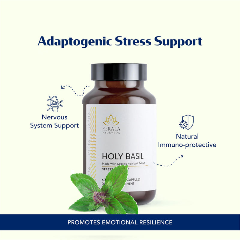 [Australia] - Kerala Ayurveda Holy Basil Herbal Supplement for Stress Relief & Relaxation | Calms Mind & Body | Immunity Support - 60 Veg Capsules 