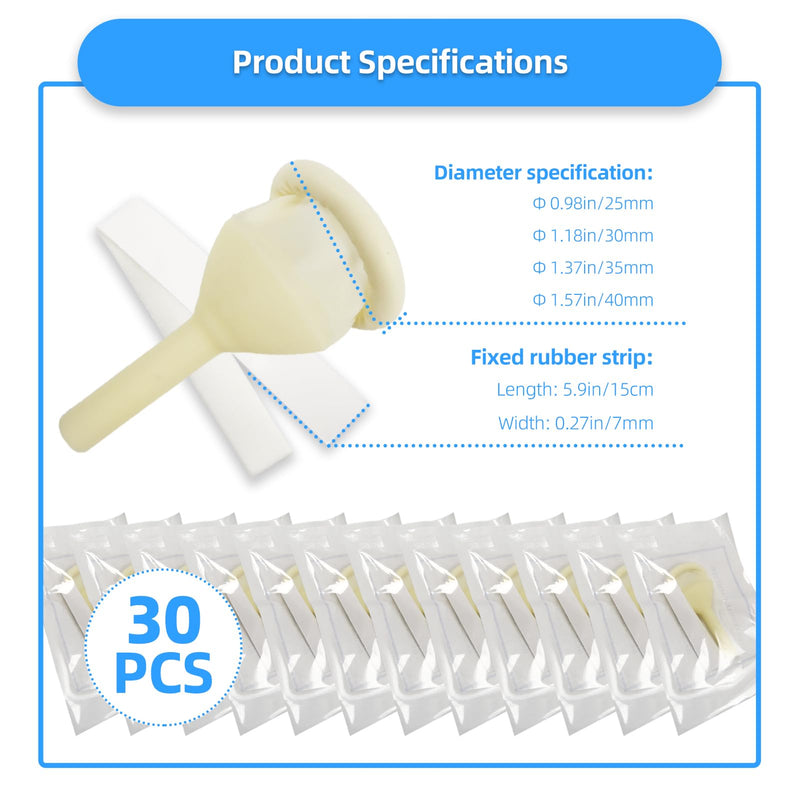 [Australia] - 30 PCS Latex Condom Catheter External Self-Sealing Set, Easy Donning, Day and Night Use Quick and Easy Drainage, No Reflux, No Leakage (30pcs/25mm/0.98inch) 30pcs/25mm/0.98 Inch 